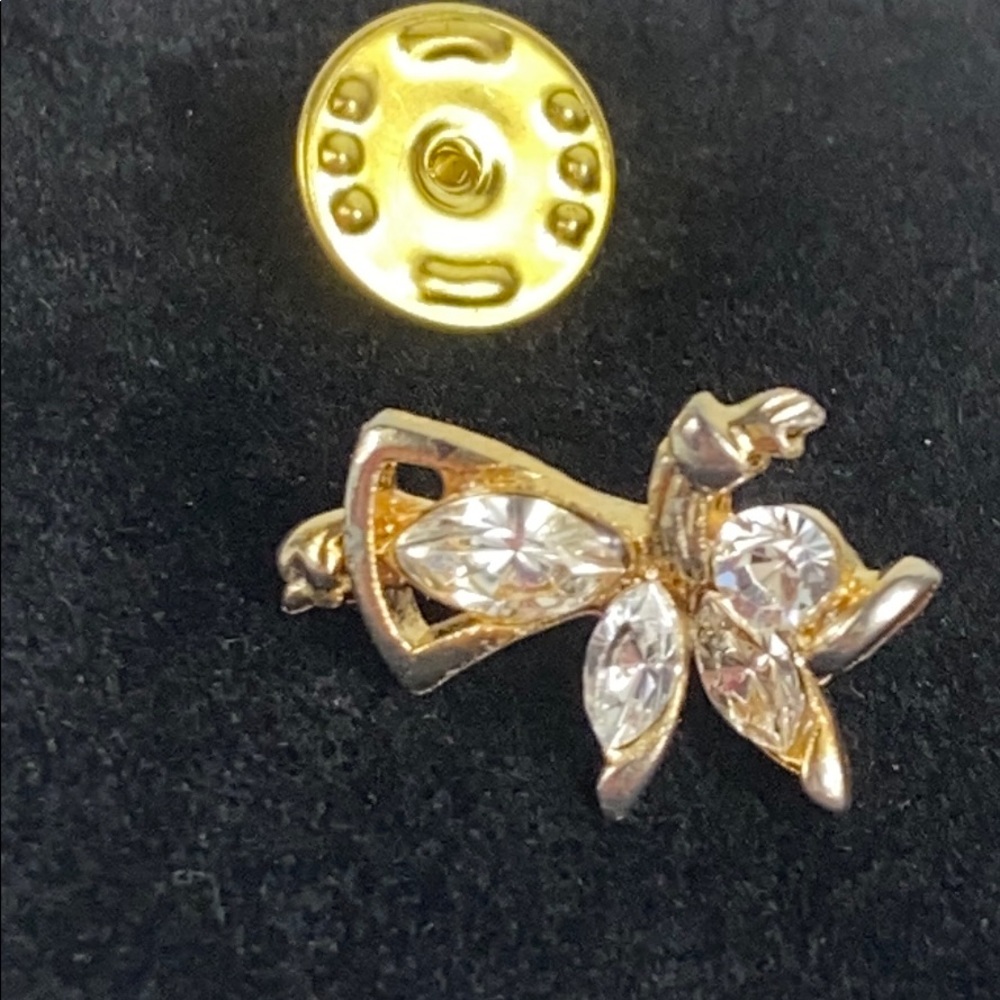 Angel Gold Tone Clear Stone Brooch Vintage